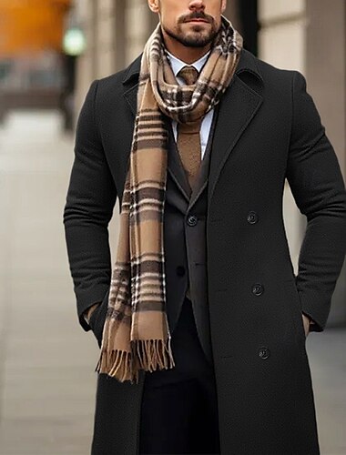  Herren Wintermantel Wollmantel Mantel Outdoor Freizeitskleidung Herbst Winter Polyester warm Oberbekleidung Bekleidung Modisch Strassenmode Glatt Tasche Kargen Doppelreihiger Verschluss