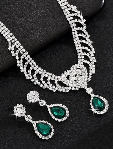  Brautschmuck-Sets 2 Diamantimitate 1 Halskette Ohrringe Damen Klassisch Süß lieblich Klassisch Liebe Kostbar Schmuck-Set Für Hochzeit Geschenk