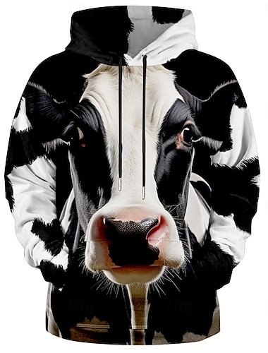  Homens Vacas leiteiras Moletom Moletons Moletom Manga Longa Moletom com capuz Com Capuz Moda Impressão 3D Branco Bolsos Impressão 3D Outono Inverno Designer