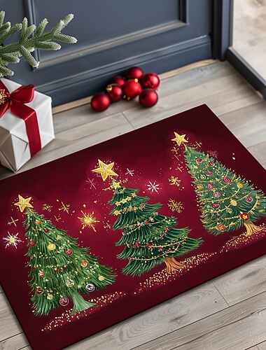  julepynt dørmatte juletrær kjøkkenmatte gulvmatte sklisikre teppe oljetett teppe innendørs utendørs matte soveromsdekor baderomsmatte inngangsteppe
