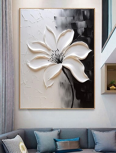  pictura în ulei cu flori 3d pictate manual pictura florală 3d pictura în ulei cuțit de paletă handmade pictura în ulei alb 3d pictură cu textura albă picturi decorative moderne impresionism pictură în