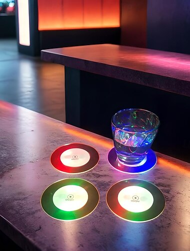  LED Cocktail Coaster Round Ultra-Thin LED Drink Coaster Luminous Coaster Non-Slip & Waterproof Transparent Beer Beverage Coasters for Club Party Wedding Christmas 1pc