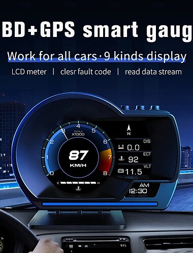  auto head-up display obd2 &gps smart car hud meter digitale kilometerteller beveiligingsalarm watertemperatuuralarm