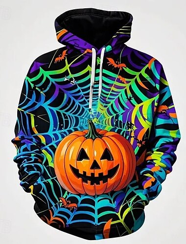  Kurpitsa Huppari Pullover Halloween 3D Edessä tasku Kuvitettu Käyttötarkoitus Pariskuntien Miesten Naisten Aikuisten Halloween Karnevaali Naamiaiset 3D-tulostus Juhla Rento / arki