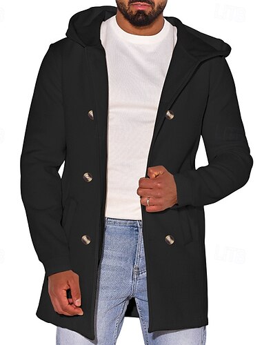  Herren Peacoat Trenchcoat Täglich Urlaub Herbst Winter 50% Baumwolle warm Oberbekleidung Bekleidung Modisch Klassisch Glatt Tasche Mit Kapuze Doppelreihiger Verschluss