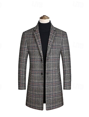  Homens Casaco de lã Casaco Casaco impermeável Casaco longo Diário Férias Outono & inverno Poliéster Térmico / Quente A Prova de Vento agasalhos Roupa Moda Clássico Xadrez Bolsos Lapela Não Trespassado