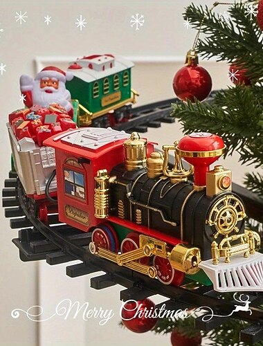  クリスマス列車セット - クリスマスツリー、鉄道車両、ギフト玩具、感謝祭やホリデーシーズンの周辺製品用の音と光を備えた電動クリスマスデコレーション