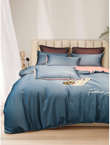  Juego de cama con funda nórdica de 4 piezas, tejido 100% algodón orgánico suave y transpirable, incluye funda nórdica y fundas de almohada para un sueño confortable.