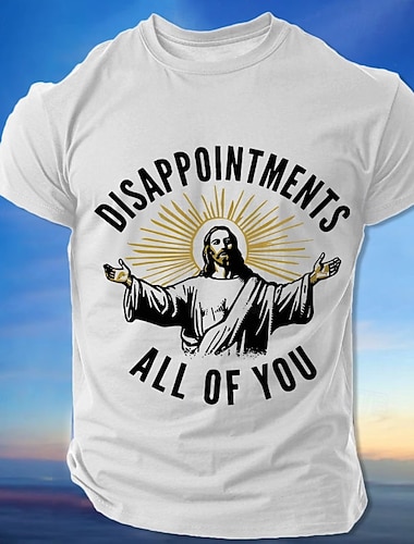  Camiseta Masculina 'Desapontamentos para Todos Vocês' Gráfica de Jesus Camiseta Engraçada e Sarcástica de Manga Curta