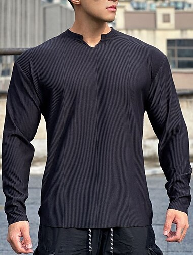  Homens Camisa Atlético camisa de ginástica Camisa Fitness Camisa de compressão acolchoada Manga Longa Camiseta Casual Roupa Esportiva Outono Decote V Respirável Macio Treino de Ginástica Corrida