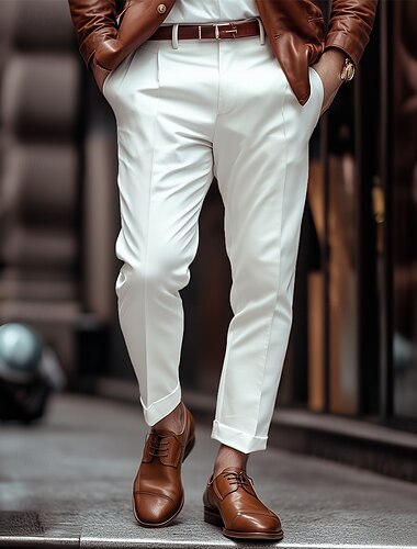  Homme Pantalons Dress Pants works Slacks Pantalon plissé Pantalons de Costume Fermeture éclair Avec Poches Boutons Uni Confort Doux Longueur complète Mariage Affaires Occasionnel Mode Streetwear Noir