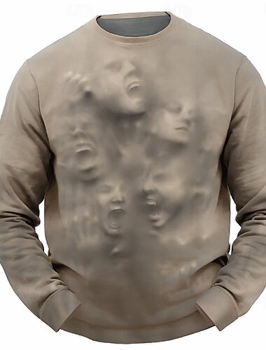  Menschliches Gesicht Herren Kuschelig 3d Drucken Sweatshirt Pullover Party Halloween Sports Outdoor Halloween Sweatshirts Himmelblau Beige Rundhalsausschnitt Rundhalsausschnitt Winter Frühling