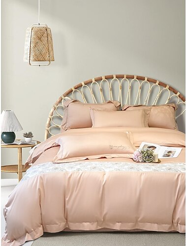  Juego de cama con funda nórdica de 4 piezas, tejido 100% algodón orgánico suave y transpirable, incluye funda nórdica y fundas de almohada para un sueño confortable.