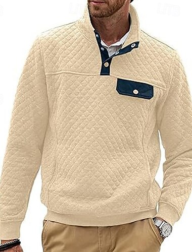  Hombre Sudadera Negro Blanco Verde Oscuro Gris Claro Gris Oscuro Cuello Mao Bloque de color Jacquard Retazos Bolsillo Con Texturas Deporte Diario Festivos Poliéster Texturizado Ropa de calle Básico