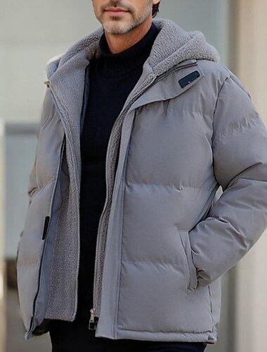  Herren Winterjacke puffer jacket Fleecejacke Gepolstert 2 in 1 gefälschtes zweiteiliges Polyester Kapuzenpullover Tasche Outdoor Verabredung Casual Standard Modisch Brautkleider schlicht warm