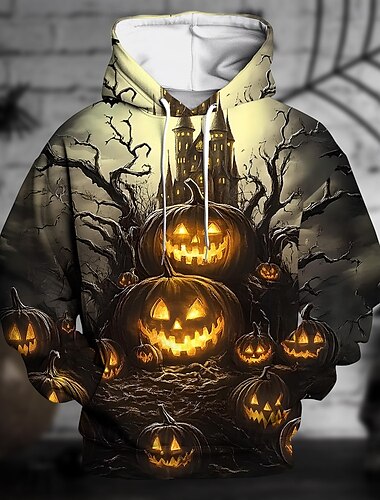  Halloween Kürbis Kapuzenshirt Pullover Halloween 3D Vordertasche Grafik Für Paar Herren Damen Erwachsene Halloween Karneval Maskerade 3D-Druck Party Festival