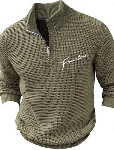  Herren Pullover Zip Pullover Reißverschluss Polo-Pullover Reißverschlusskragen Retro Vintage Brautkleider schlicht Party-Abendgarderobe Täglich Bestickt Gestrickt Warm Langarm Herbst Winter Schwarz
