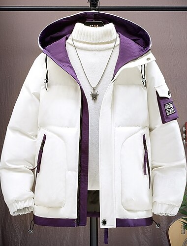  Per uomo Giacca da esterno Cappotto invernale Piumino Parka Sportivo Caldo Autunno inverno Tinta unita / tinta unita Con cappuccio Corto Nero Bianco Cachi Verde militare Giacca