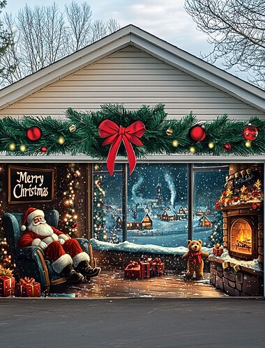  jul utendørs garasjeport deksel julebanner god jul stor jule bakteppe dekorasjon for ferie utendørs garasjeport hjem veggdekorasjoner