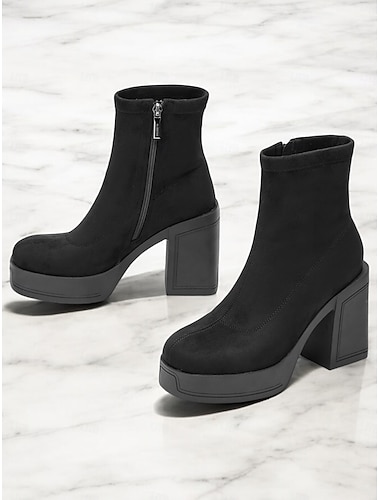  Dames Laarzen Platformlaarzen Suède schoenen Kantoor Werk Dagelijks Booties enkellaarzen Rits Blokhak Ronde Teen Modieus Suède Leegloper Zwart