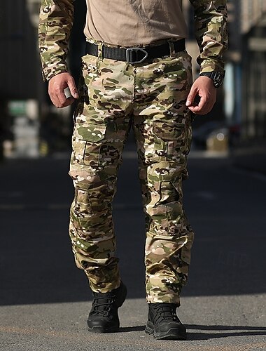  Herre Cargo-bukser Taktiske bukser Bukser Trekkingbukser Knapper Multi lomme camouflage Vanlig Påførelig udendørs Daglig Campering & Vandring Mode Klassisk Sort militærgrøn