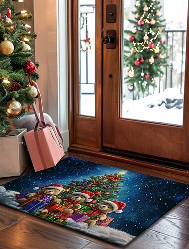  juledekorasjon dørmatte xmas isbjørn kjøkkenmatte gulvmatte sklisikre teppe oljetett teppe innendørs utendørs matte soveromsdekor baderomsmatte inngangsteppe