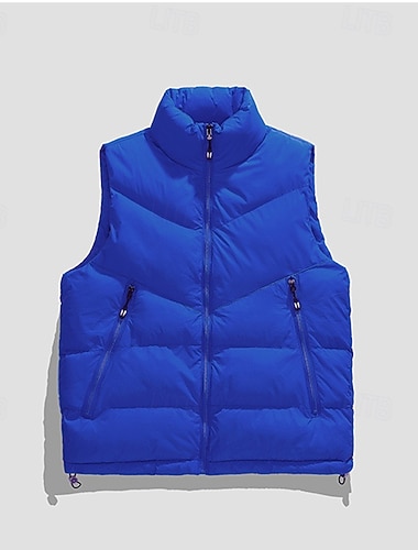  Per uomo Smanicato Gilet imbottito Gilet Giornaliero Appuntamento Da mare Di tendenza Informale Autunno inverno Tasche Poliestere Tenere al caldo Comodo Liscio Cerniera Colletto alla coreana Standard