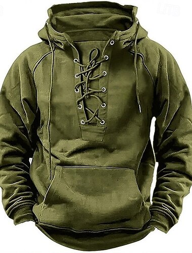  Herr Huvtröja Svart Rodnande Rosa Armégrön Blå Kaki Huva Slät Snörning Framficka Sport & Utomhus Dagligen Helgdag Streetwear Grundläggande Ledigt Vår & Höst Kläder Pull Tröjor