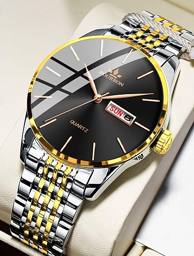  Men Quartz Watch Minimalist Sports Casual Business Calendar Date Week Waterproof Decoration Stainless Steel Watch
