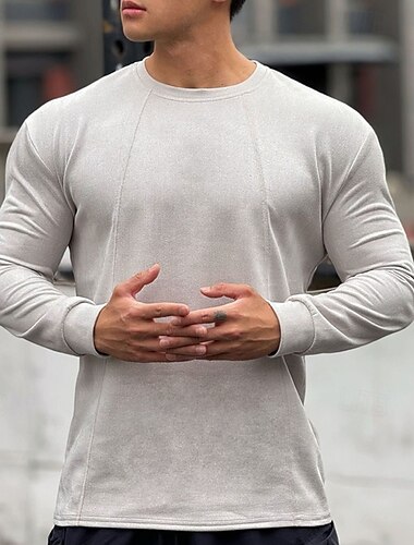  男性用 アスレチックシャツ ジムシャツ フィットネスシャツ パッド入り圧縮シャツ 長袖 Tシャツ カジュアル アスレイジャー 秋 高通気性 速乾性 ソフト ジムトレーニング ランニング ウォーキング スポーツウェア アクティブウェア ソリッド ダークグレー ブラック ブルー
