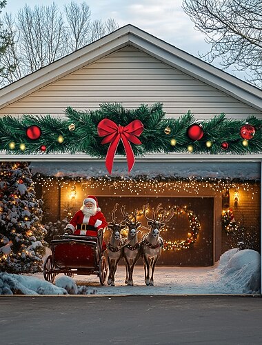  Weihnachtstürdekorationen für den Außenbereich, Garagentorabdeckung, Weihnachtsbanner für das Außenfenster, große Weihnachtskulisse für den Urlaub, Garagentor-Außendekoration für Zuhause