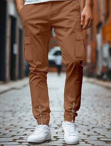  Herren Cargohose Cargohosen Hose Hosen Chinesisch Chino Freizeithose Zip Cargotasche Glatt Komfort Atmungsaktiv In voller Länge Casual Täglich Festtage Modisch Basic Schwarz Weiß Mikro-elastisch