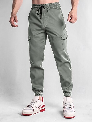  Men's Cargo Pants Cargo Trousers Joggers Trousers Drawstring Elastic Waist Multi Pocket Plain Comfort Sports Outdoor Daily Fashion Casual Dark Khaki Black Micro-elastic