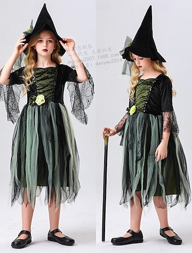  Hexe Walpurgisnacht Kleid Cosplay Kostüm Kinder Mädchen Cosplay Leistung Party Halloween Karneval Maskerade Einfaches Karnevalskostüm