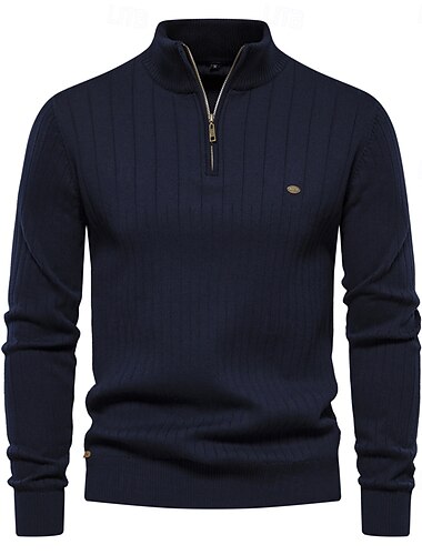  Nuevos suéteres con cremallera de otoño para hombres, suéter de punto de algodón con cuello alto de invierno cálido de alta calidad para hombres