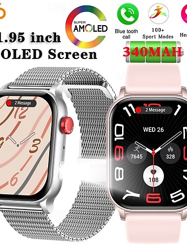  696 KR86 Reloj inteligente 1.95 pulgada Pulsera inteligente Bluetooth Podómetro Recordatorio de Llamadas Monitor de Pulso Cardiaco Compatible con Android iOS Mujer Hombre Llamadas con Manos Libres