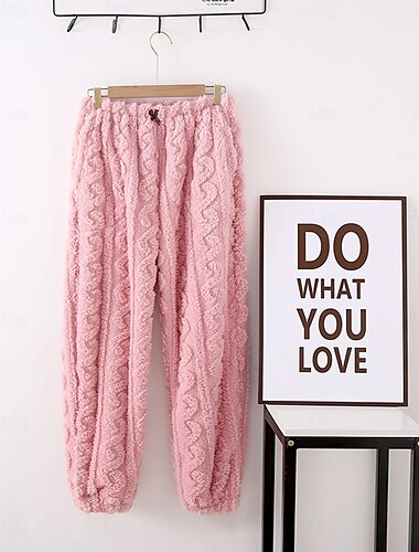  Loungewear-Pyjamahose aus Fleece für Damen in reiner Farbe, schlicht, lässig, bequem, bequeme Heimhose, Herbst-Winter-Heimoutfits