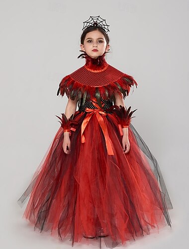  ведьма Вампиры Scarlet Witch Вальпургиева ночь Инвентарь Необычные костюмы Детские Девочки Выступление Для вечеринок Карнавал Легкий карнавальный костюм