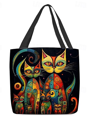  Damen Stoffbeutel Leinentragetasche Polyester Einkauf Festtage Casual Bedruckt Hohe Kapazität Klappbar Leichtgewichtig Katze Katze A
