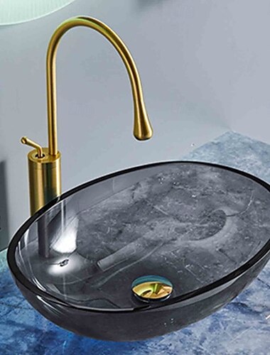  badkamer wastafel gehard glas wastafelkom boven aanrecht kunst wastafel met waterdruppelkranen en pop-up afvoer