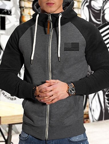  Herren Hoodie Sweatshirt Kapuze Hoodie Jacke Patchwork Full Zip Langarm Kapuzenshirt Casual Athlässigkeit Herbst Atmungsaktiv Schnelltrocknend Weich Fitnesstraining Laufen Gehen Sportbekleidung