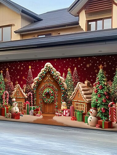  decorazioni natalizie per porte, copertura per porta da garage esterna, striscione natalizio, pila di regali, grande sfondo natalizio per le vacanze, decorazioni da parete per la casa, porta da