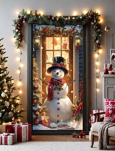  juledørdekorationer dørbetræk julesnemand lanternedør gobelin dør gardin dekoration baggrund dør banner til hoveddør bondegård ferie fest indretning forsyninger indendørs/udendørs