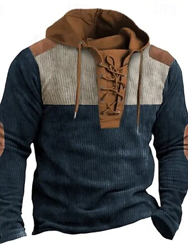  Herr Huvtröja Marinblå Armégrön Luvtröja Huva Ensfärgat Spetsknuten Vintagestil Huva Sport & Utomhus Manchestertyg Traditionell / Vintage Kläder Pull Tröjor Långärmad