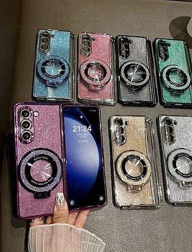  電話 ケース 用途 Zフォールド7 Zフォールド6 Z Fold 5 Z Fold 4 Z Fold 3 バックカバー スタンド付き ワイヤレス充電をサポート ブリンブリングリッターシャイニー レトロ風 TPU 仕上げ