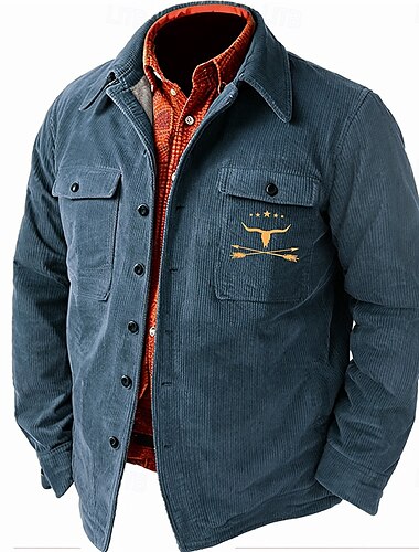  Herren Feste Farbe Cowboy Cord Hemd Hemdjacke Overshirt Langarm Vintage Stamm Alltagskleidung Herbst Winter Umlegekragen Hemden mit Kragen Knopf 3D-Druck 2 Taschen 1pc Armeegrün Marineblau Braun