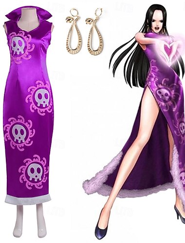  Einteiler Boa Hancock Anime Kleid Cosplay Kostüm Outfits Cosplay-Anzüge Karneval Maskerade Kleid Ohrringe Für Damen Erwachsene