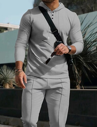  Herren Hoodie Sweatshirt Kapuze Trainingsanzug Jogginganzug Schwarz Weiß Königsblau Khaki Grau Mit Kapuze Glatt 2 teilig Sport & Natur Täglich Festtage Strassenmode Basic Brautkleider schlicht