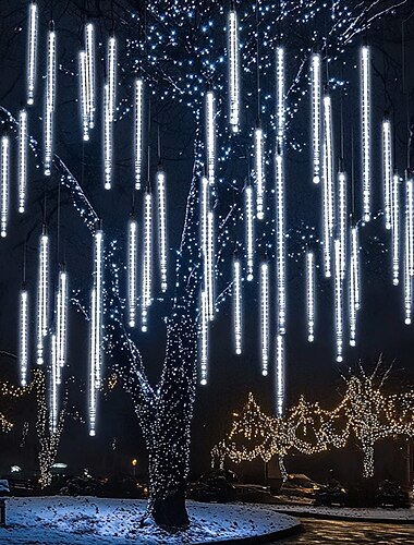  4 paquetes de luces de lluvia que caen luces de lluvia de meteoritos luces de navidad 30 cm 32 tubos 576 leds que caen gotas de lluvia luces de cadena de carámbanos para árboles de navidad decoración de halloween boda de vacaciones