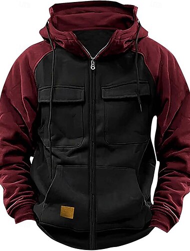  Herren Hoodie Sweatshirt Kapuze Kapuzenshirt mit durchgehendem Reißverschluss Taktischer Kapuzenpullover Weinrot Schwarz Rosa Armeegrün Blau Mit Kapuze Glatt Taktisch Sport & Natur Täglich